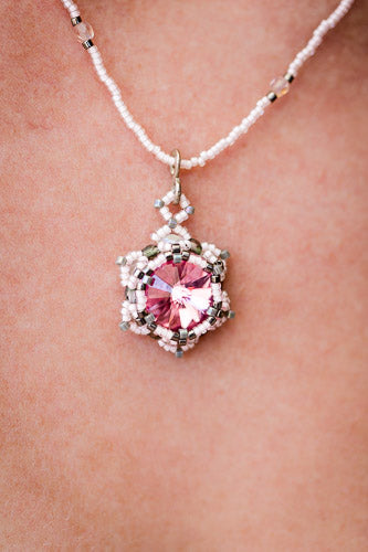 Lotus Star Necklace | Handwoven Pink Crystal &amp; Silver