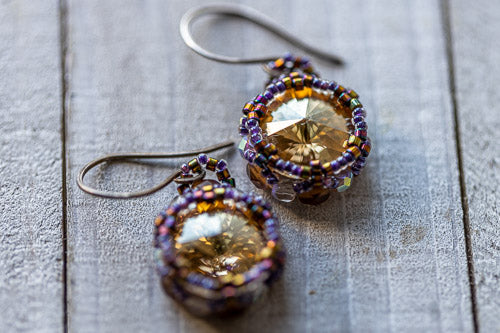 Amber Woven Crystal &amp; Sterling Silver Earrings