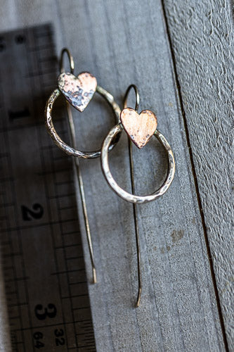 Open Heart Earrings | Copper & Sterling Silver