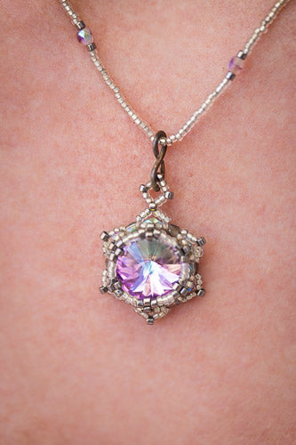 Lotus Star Necklace | Handwoven Lavender Crystal & Silver
