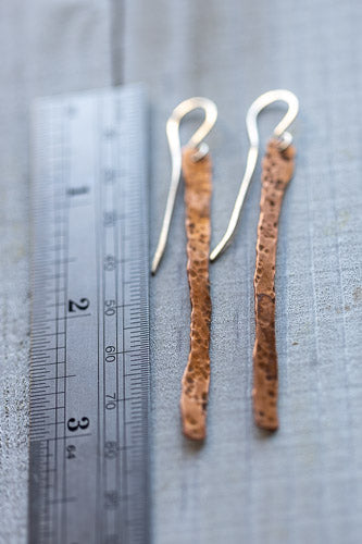 Hammered Copper Column Earrings