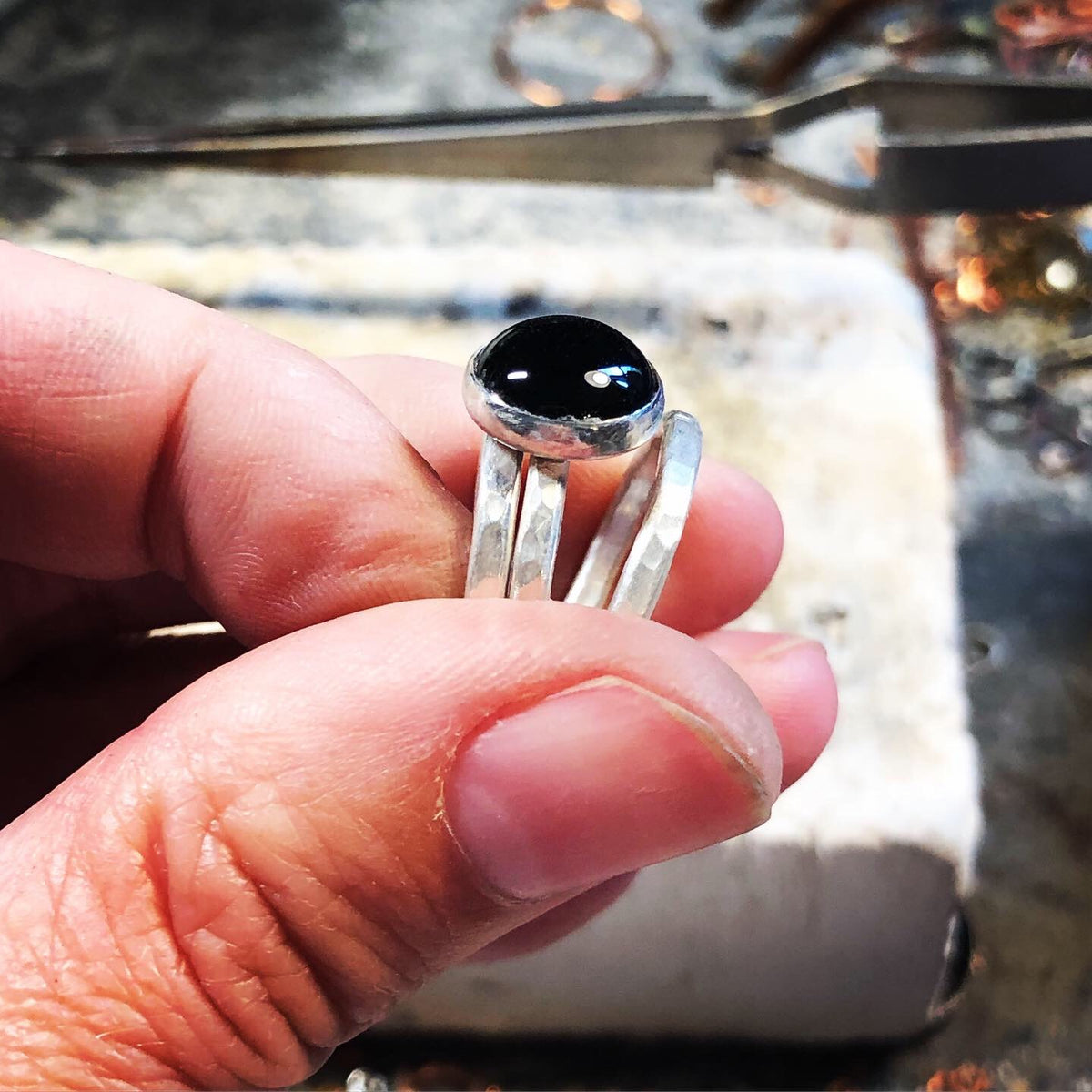 Black Onyx Protection Ring | Sterling Silver Stack Ring Set - Emz Blendz
