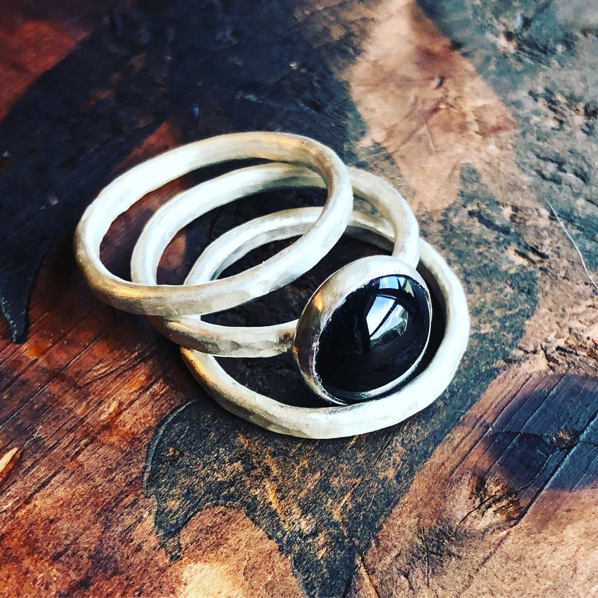 Black Onyx Protection Ring | Sterling Silver Stack Ring Set - Emz Blendz