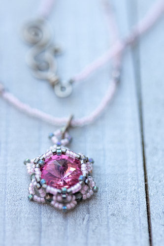 Lotus Star Necklace | Handwoven Pink Crystal & Silver