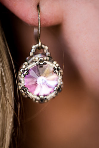 Lavender Woven Crystal & Sterling Silver Earrings