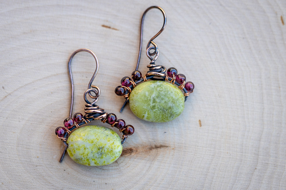 Peridot Jasper & Garnet Earrings