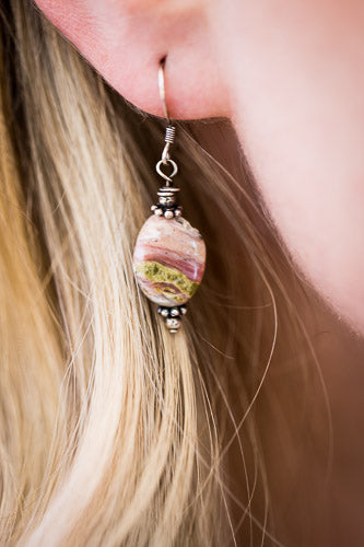 Natural Pink Opal & Sterling Silver Earrings