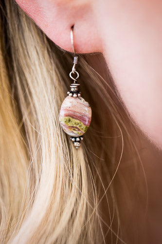 Natural Pink Opal &amp; Sterling Silver Earrings