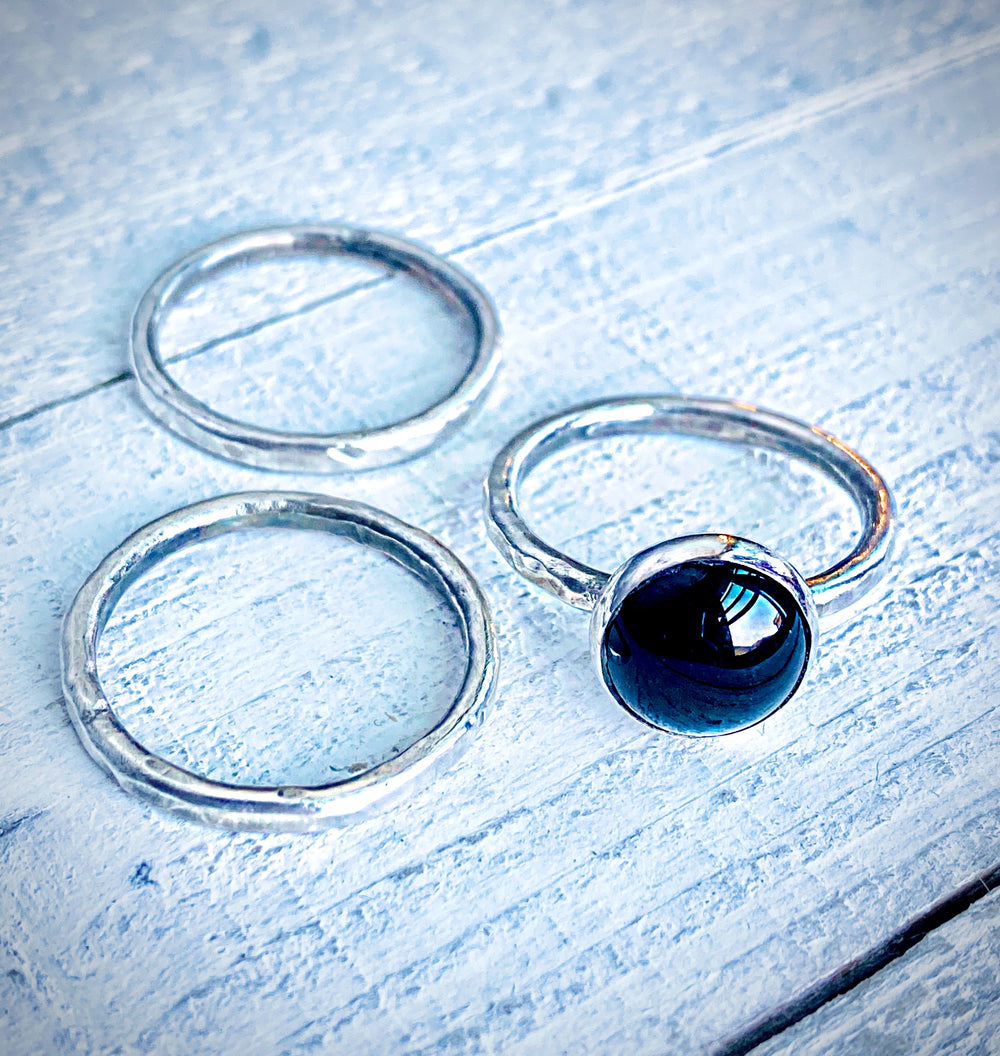 Black Onyx Protection Ring | Sterling Silver Stack Ring Set - Emz Blendz