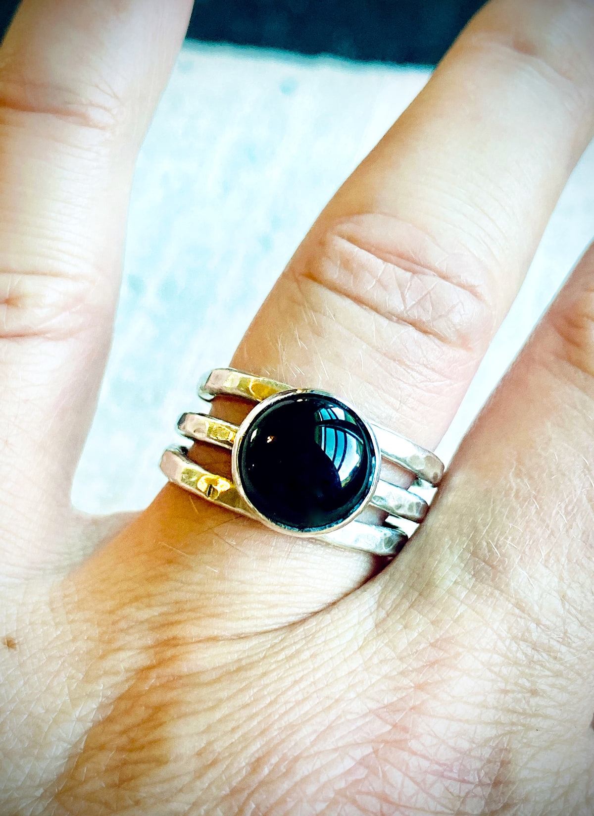 Black Onyx Protection Ring | Sterling Silver Stack Ring Set - Emz Blendz