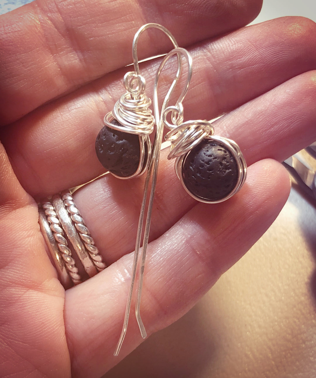 Fine Silver Lava Stone Earrings | Personal Aromatherapy Diffuser Earrings    Em'z Blendz Soap Co.