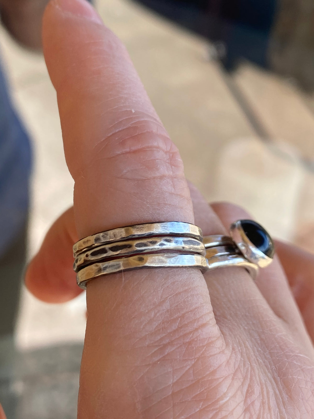 Solid Sterling Silver Stack Ring Set | Hand-Hammered