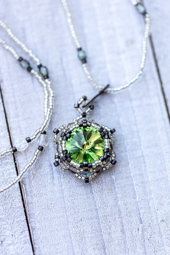 Lotus Star Necklace | Handwoven Peridot Green Crystal & Silver