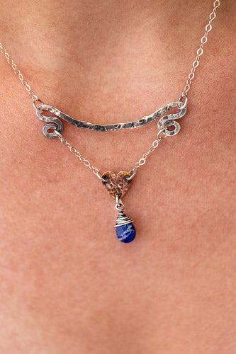 Intuitive Heart Necklace | Lapis Lazuli, Copper & Fine Sliver