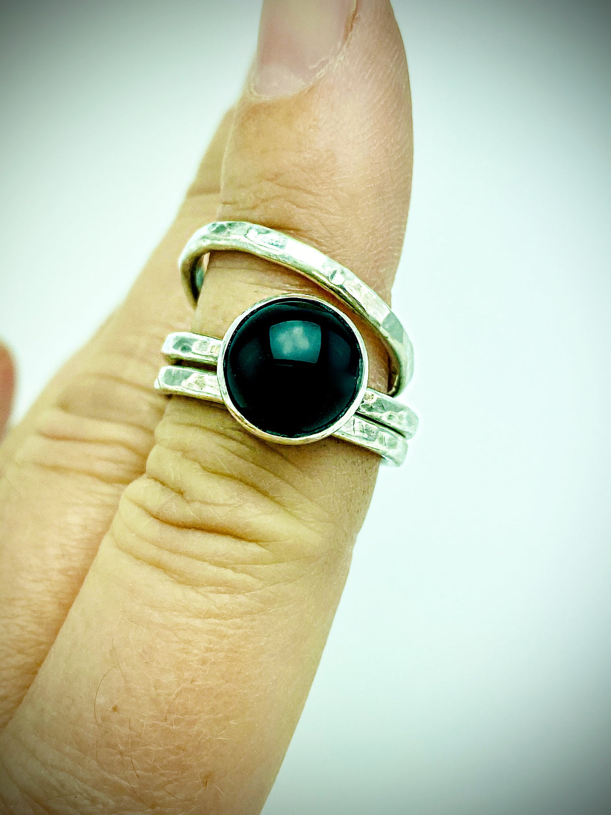 Black Onyx Protection Ring | Sterling Silver Stack Ring Set - Emz Blendz