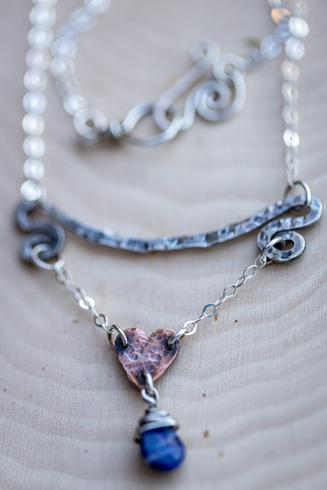 Intuitive Heart Necklace | Lapis Lazuli, Copper & Fine Sliver