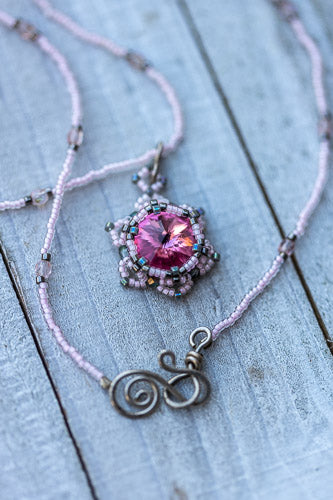 Lotus Star Necklace | Handwoven Pink Crystal & Silver