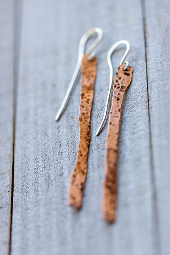 Hammered Copper Column Earrings