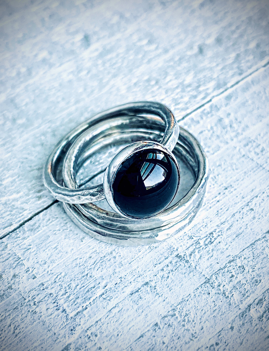 Black Onyx Protection Ring | Sterling Silver Stack Ring Set - Emz Blendz