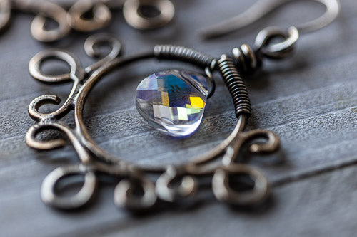 Vintage Gypsy Rainbow Crystal &amp; Sterling Silver Earrings