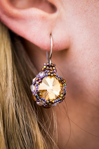 Amber Woven Crystal &amp; Sterling Silver Earrings