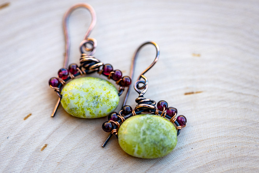 Peridot Jasper & Garnet Earrings