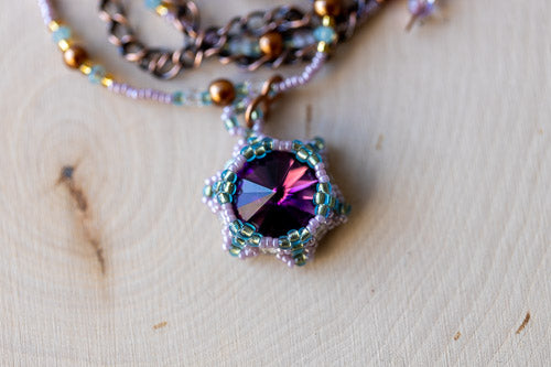 Lotus Flower Necklace | Handwoven Amethyst Crystal & Copper