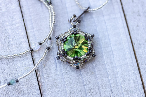 Lotus Star Necklace | Handwoven Peridot Green Crystal & Silver