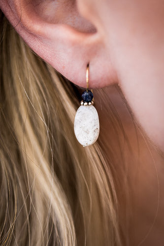 White Moonstone, Sapphire &amp; Sterling Silver Earrings