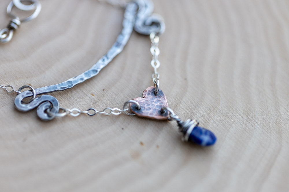 Intuitive Heart Necklace | Lapis Lazuli, Copper &amp; Fine Sliver