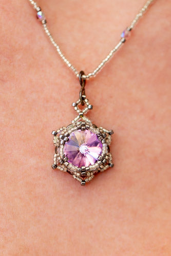 Lotus Star Necklace | Handwoven Lavender Crystal &amp; Silver