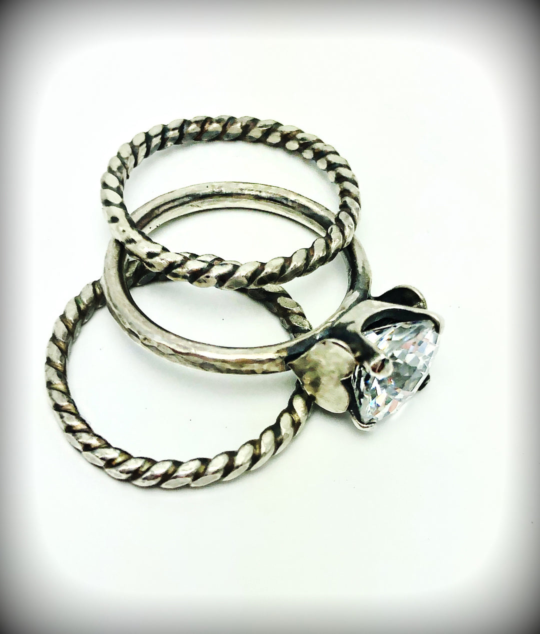Diamond Simulant Ring Set | Handcrafted Sterling Silver Hearts Em'z Blendz Soap Co.