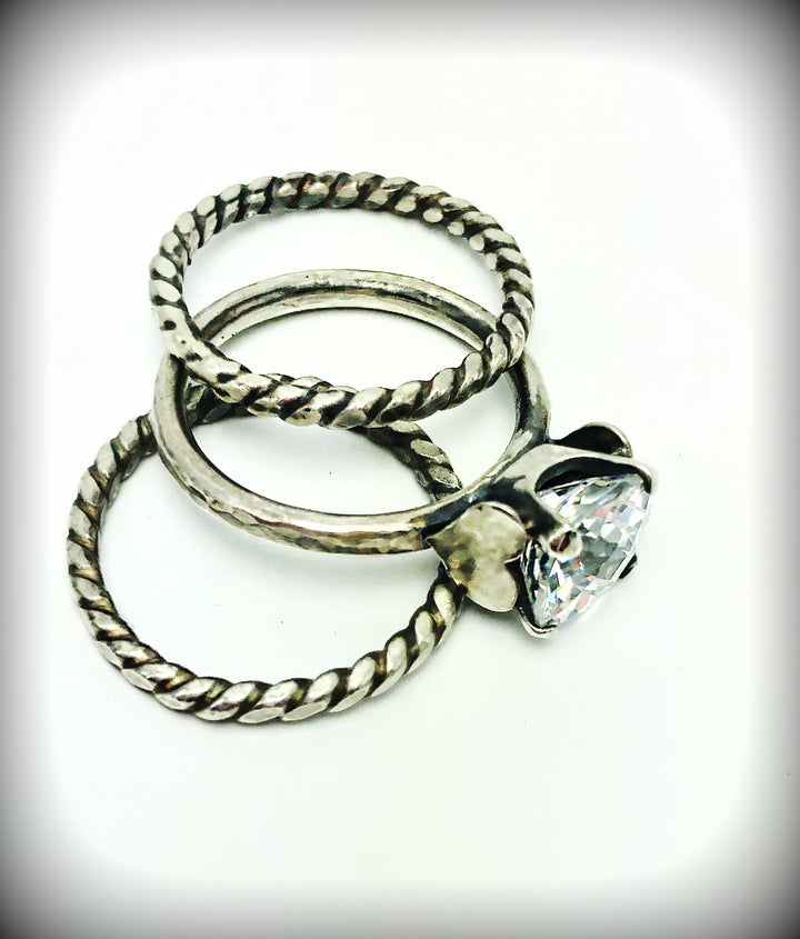 Diamond Simulant Ring Set | Handcrafted Sterling Silver Hearts Em'z Blendz Soap Co.